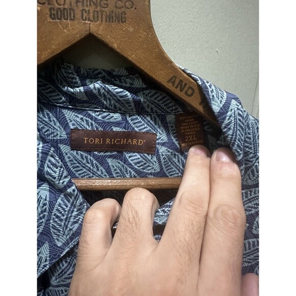 Tori Richards Hawaiian Blue Floral Leafs Men's Short Sleeve Shirt Sz 2XL - Picture 3 of 4